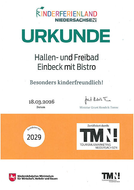 Urkunde Kinderferienland Niedersachsen